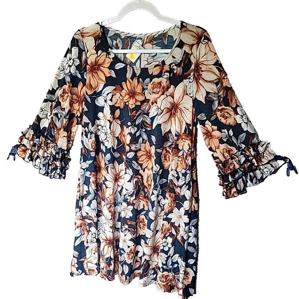 NWT Womens Dress Midi Pockets Floral Size Small Honeyme Oversized Ruffle Sleeves